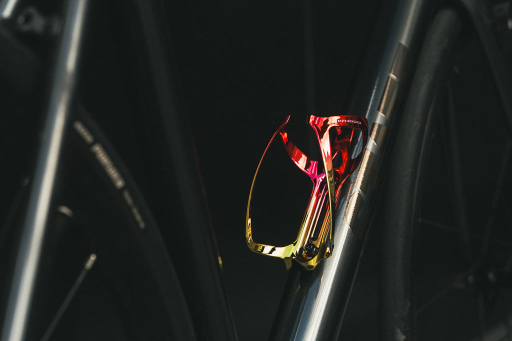 State Bicycle Co. - Metallic Series Bottle Cage - "Mr. Stark" (Red / Gold)
