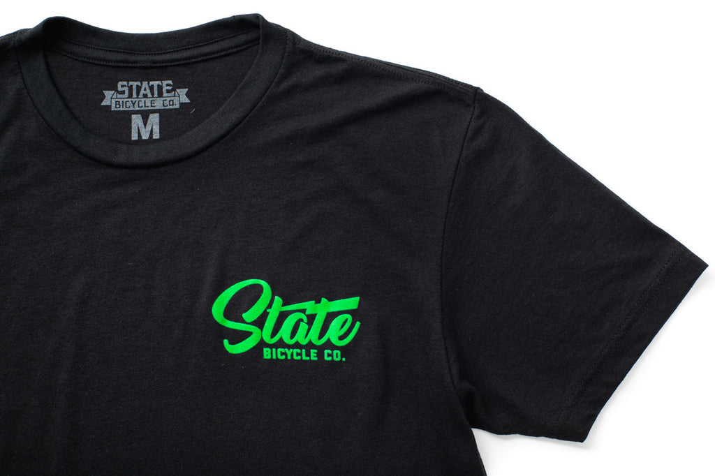 State Bicycle Co. - "Manufacturing The Finest" - Premium T-Shirt (Black / Slime-Green)