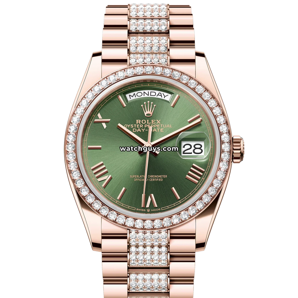 Rolex Day-Date 128345RBR Olive Green Diamond-Set Bracelet